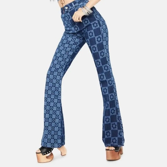 JADED LONDON 2 PC Denim Set ~ High Waist Flared Leg Jeans, Matching Cropped Top - Picture 5 of 6